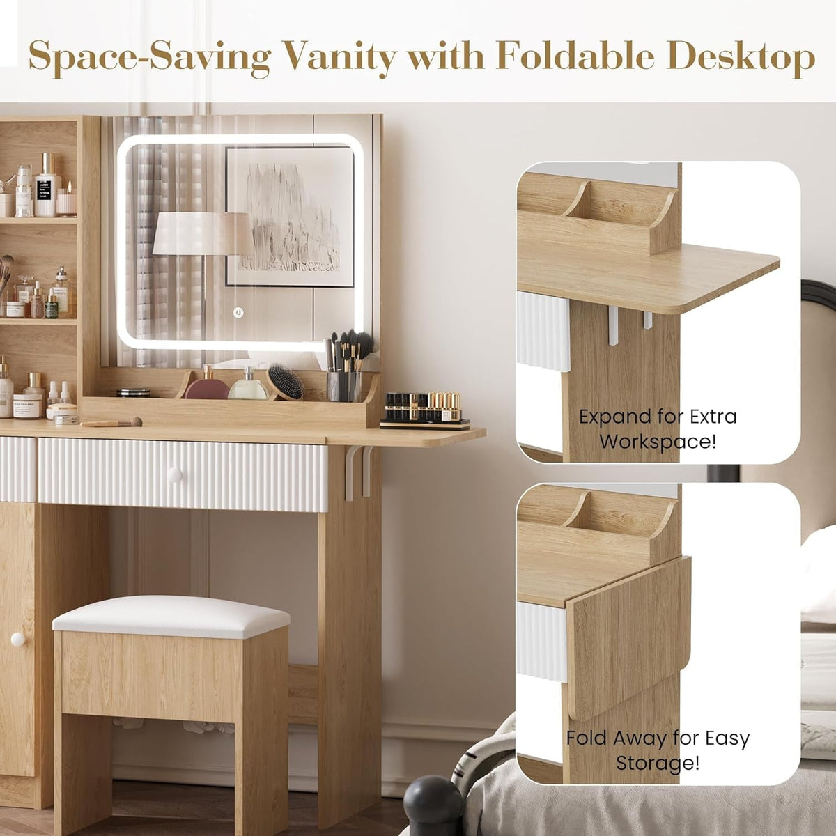 Aurelie Illuminated Vanity Desk with Drawers