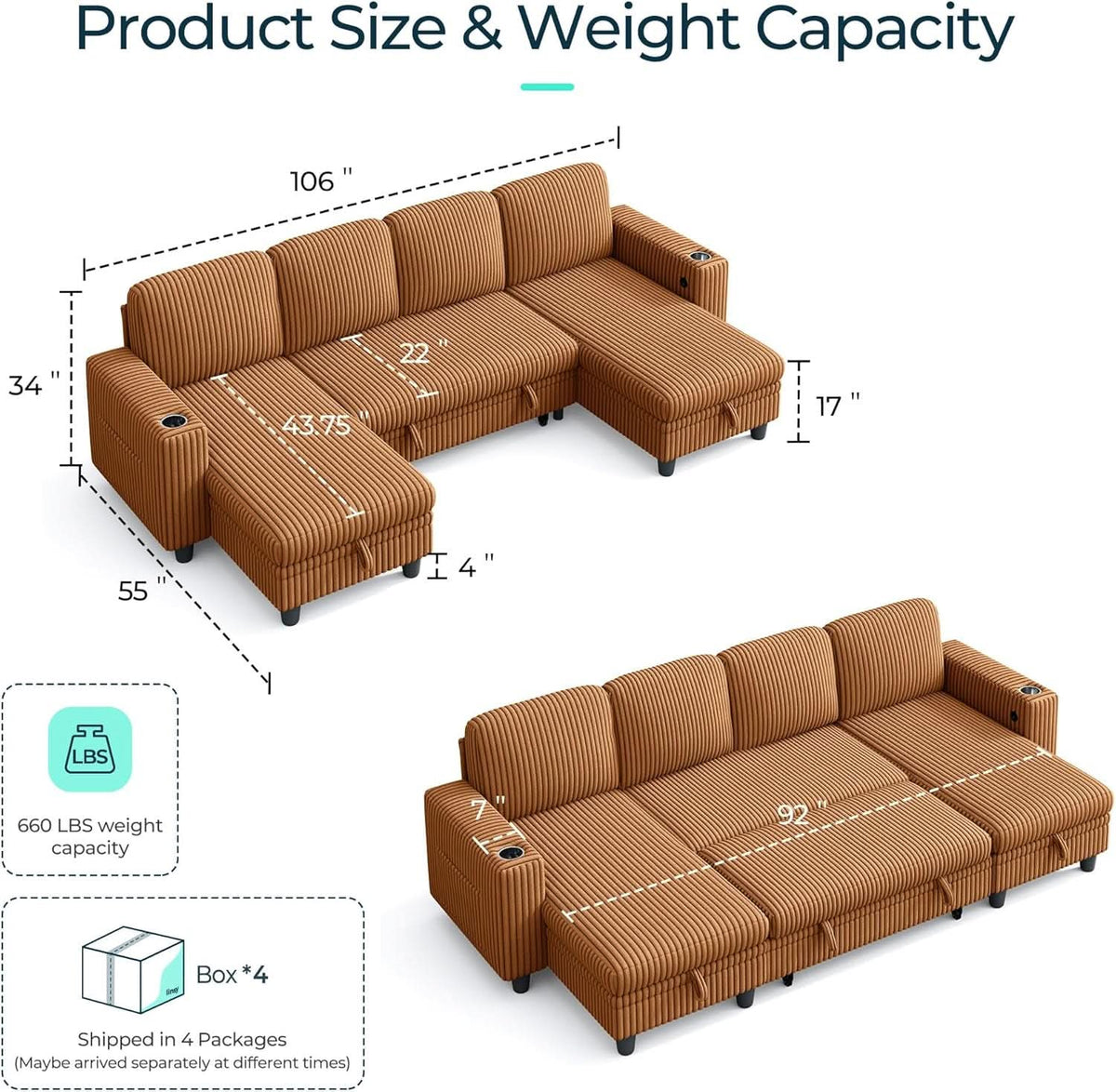 Aurelia Corduroy U-Shaped Sleeper Sectional