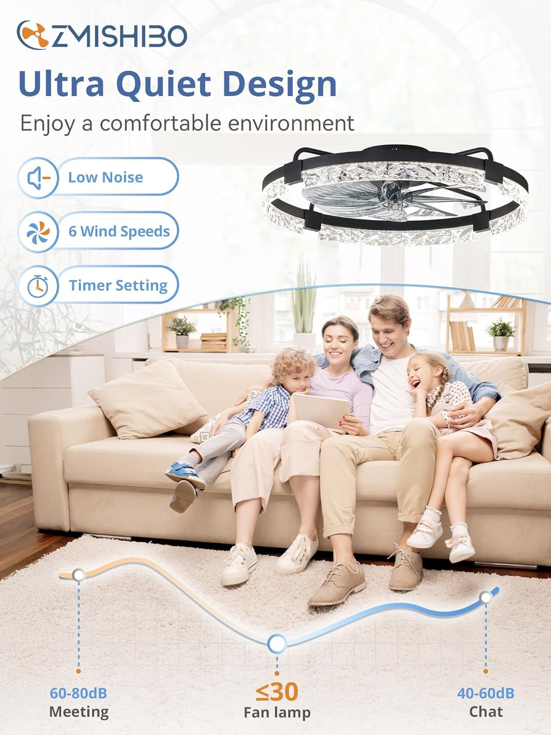 Black Crystal Ring Ceiling Fan