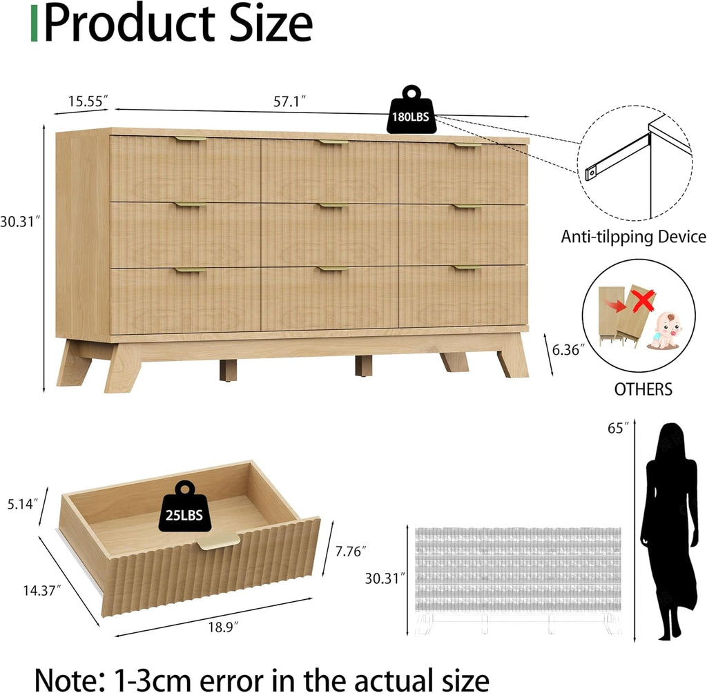Fluted Nine-Drawer Dresser