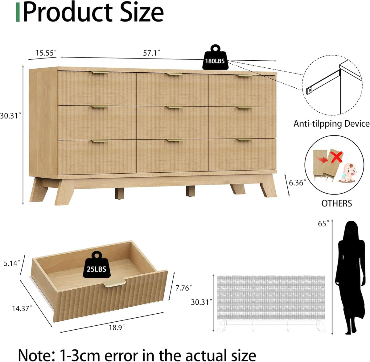 Fluted Nine-Drawer Dresser