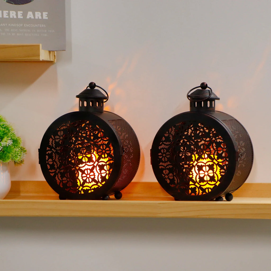 Round Filigree Candle Lanterns — Set of 2
