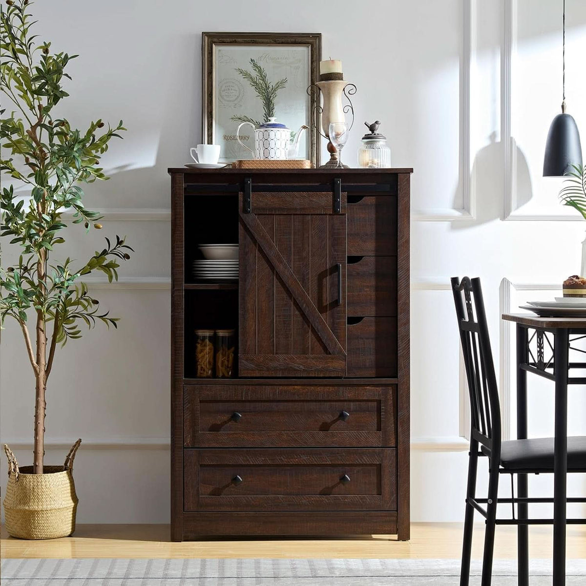 Sliding Door Five-Drawer Chest