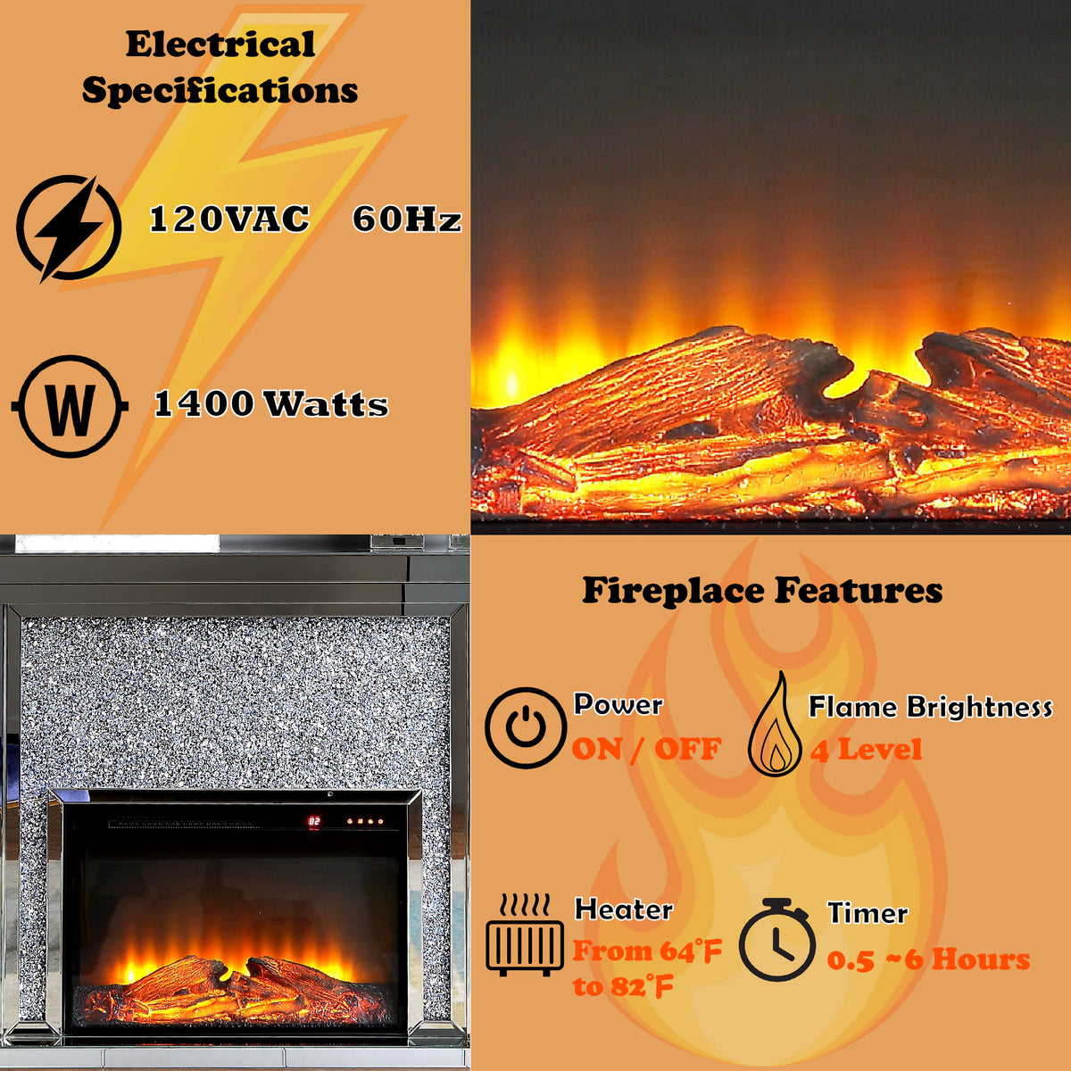 Silver Crystal Fireplace Mantel