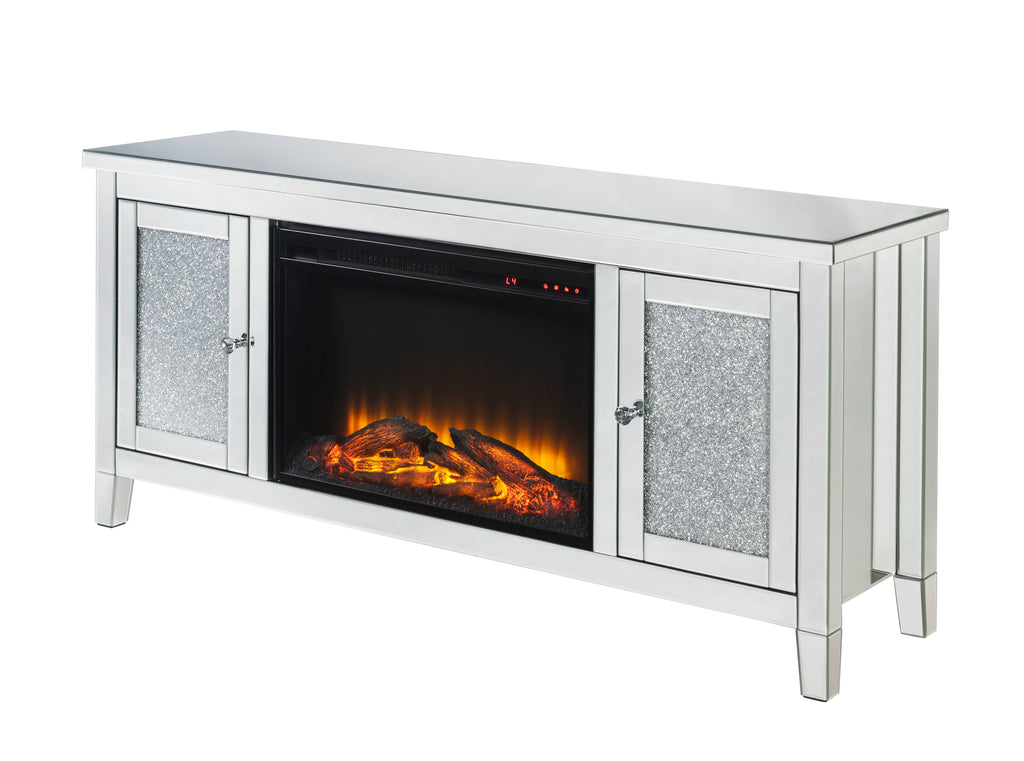 Silver Crystal Fireplace Media Console