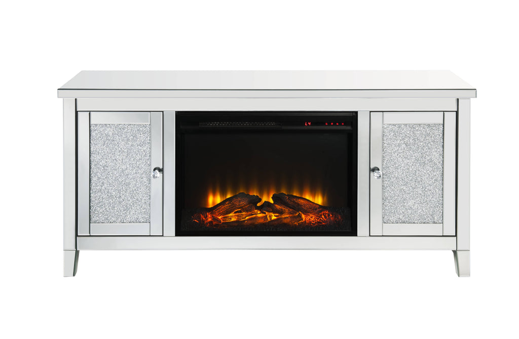 Silver Crystal Fireplace Media Console