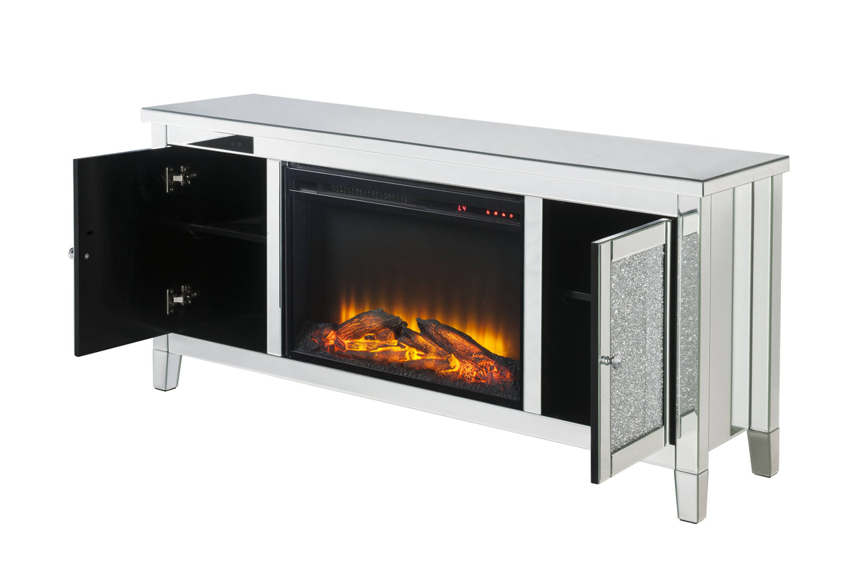 Silver Crystal Fireplace Media Console