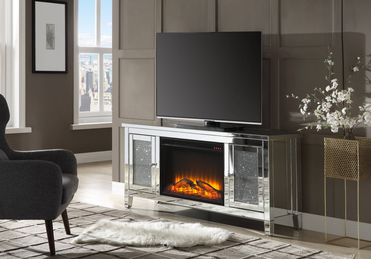 Silver Crystal Fireplace Media Console