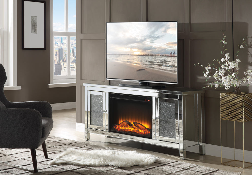 Silver Crystal Fireplace Media Console