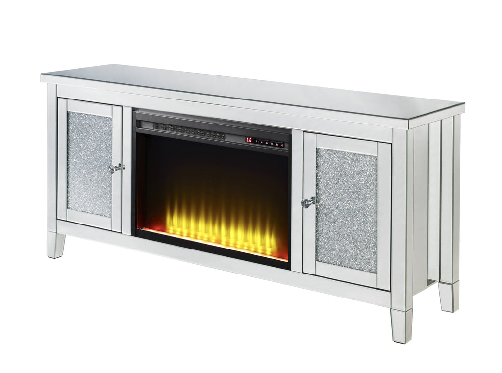 Silver Crystal Fireplace Media Console