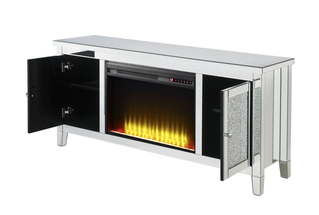 Silver Crystal Fireplace Media Console