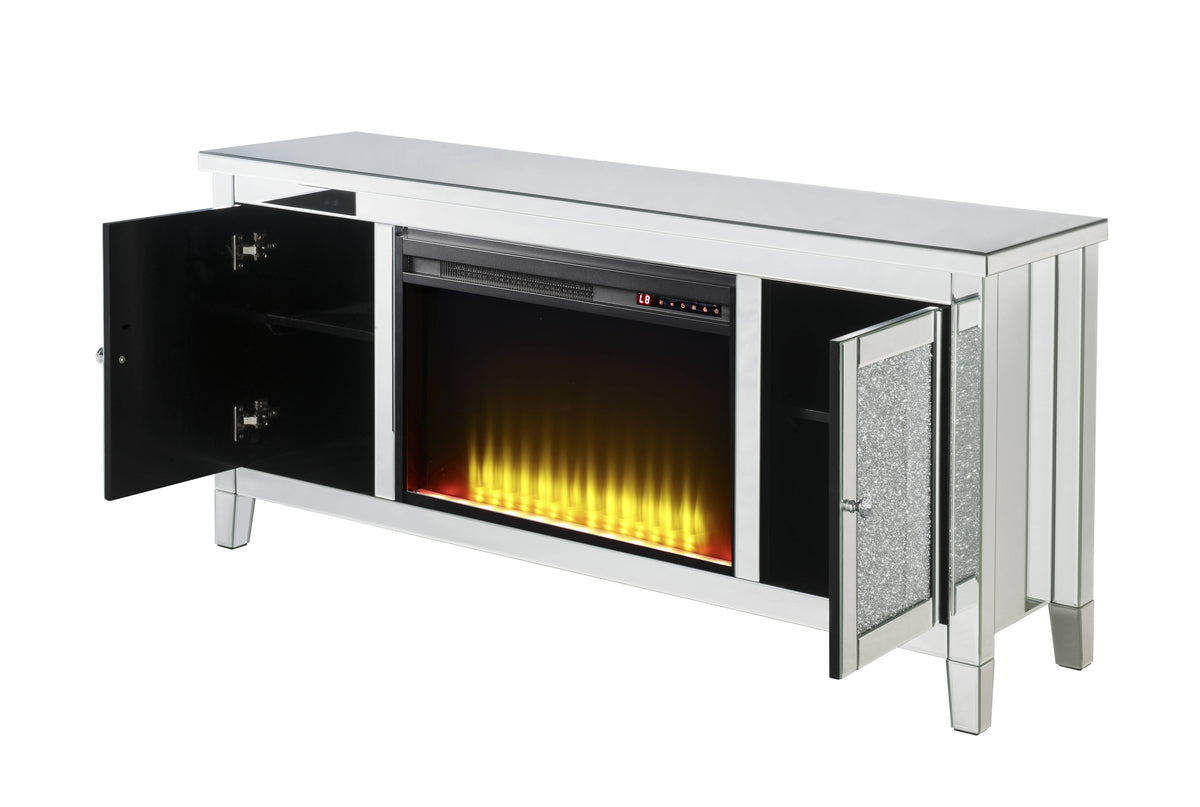 Silver Crystal Fireplace Media Console