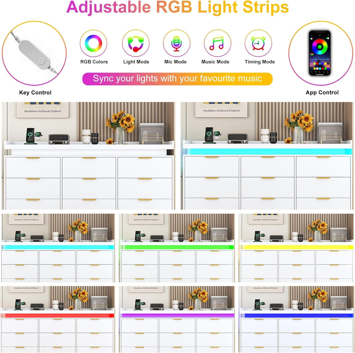 Illuminated Nine-Drawer Dresser