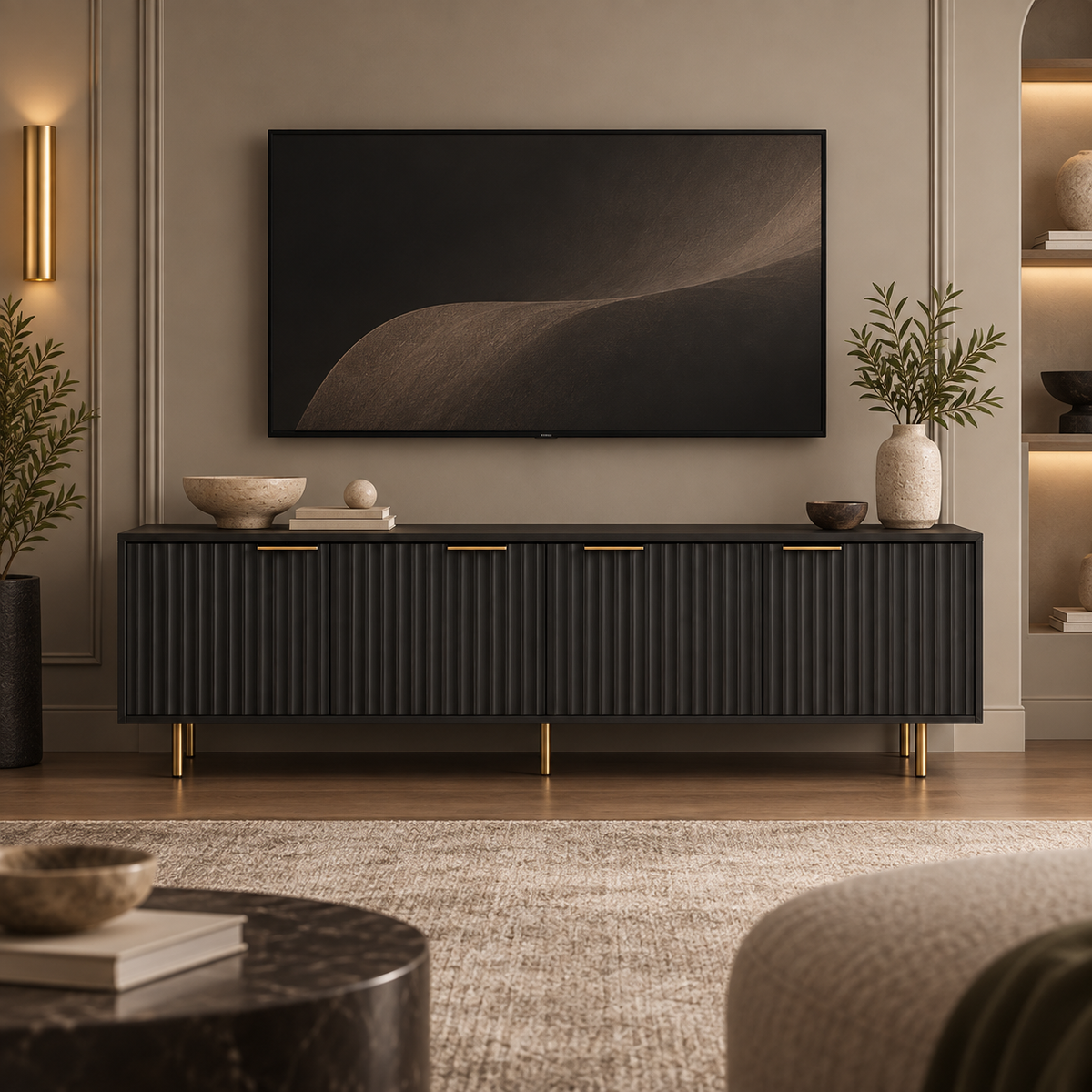 Black Fluted TV Console