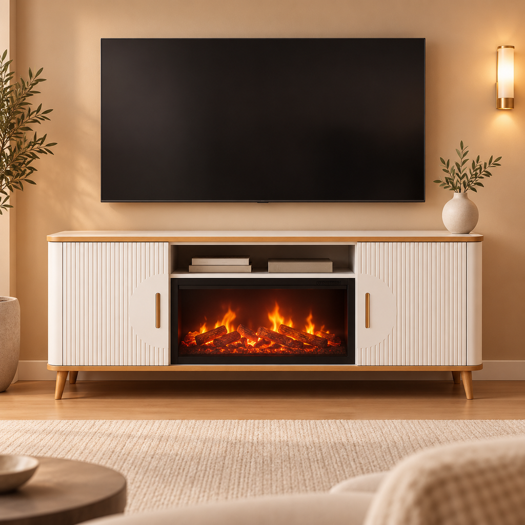 Fluted Fireplace TV Console
