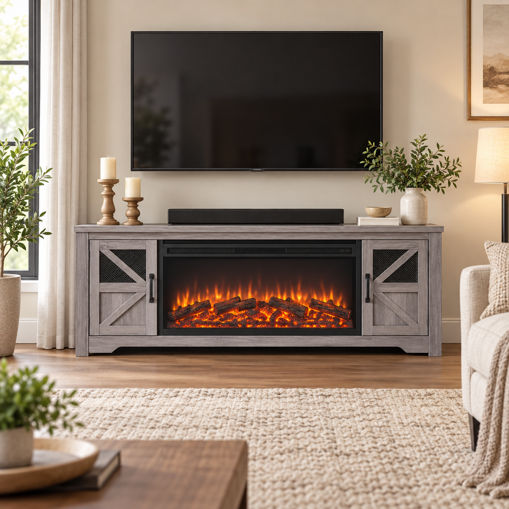 Gray Fireplace TV Console