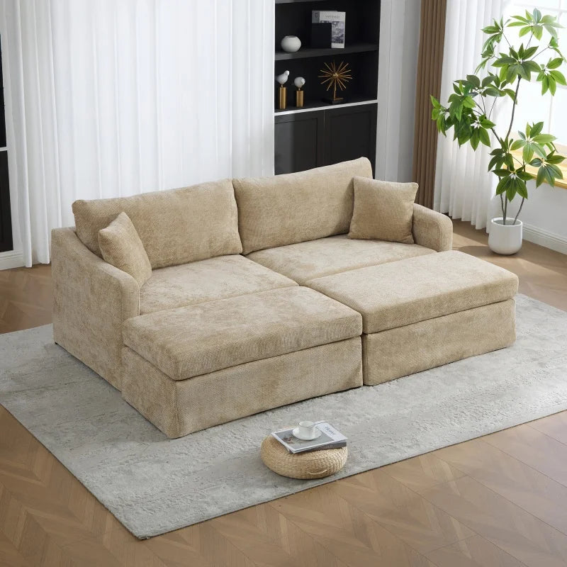 Mireya Chenille Sofa Set with Two Ottomans