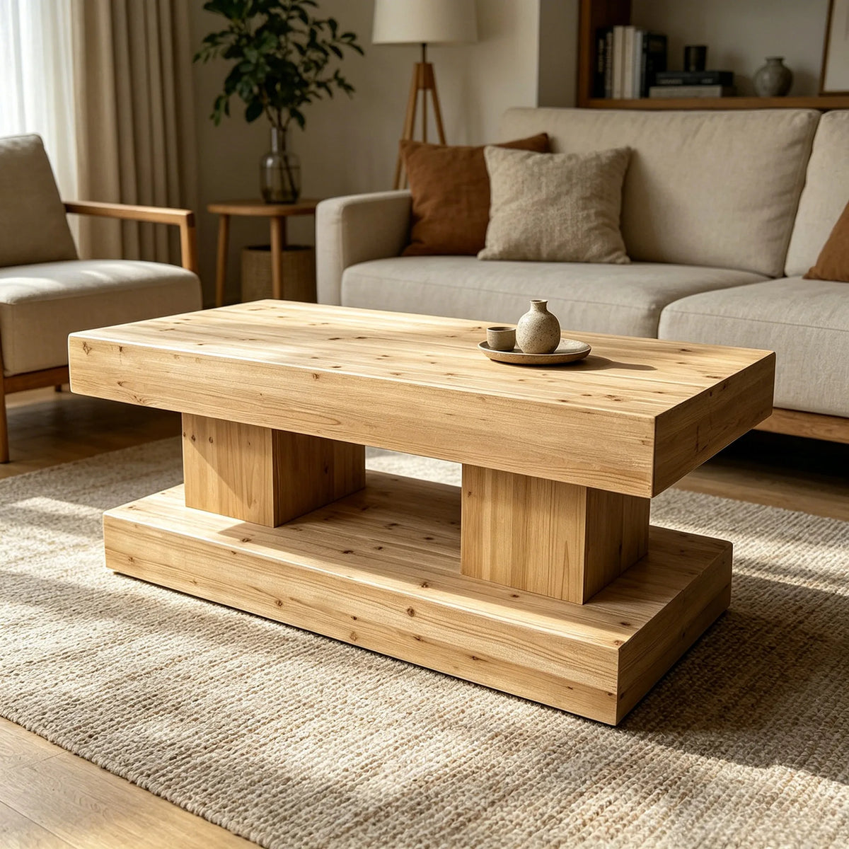 47.24 InchNatural Solid Wood Coffee Table elevate your living room with crafted from premium natural wood with visible grain and