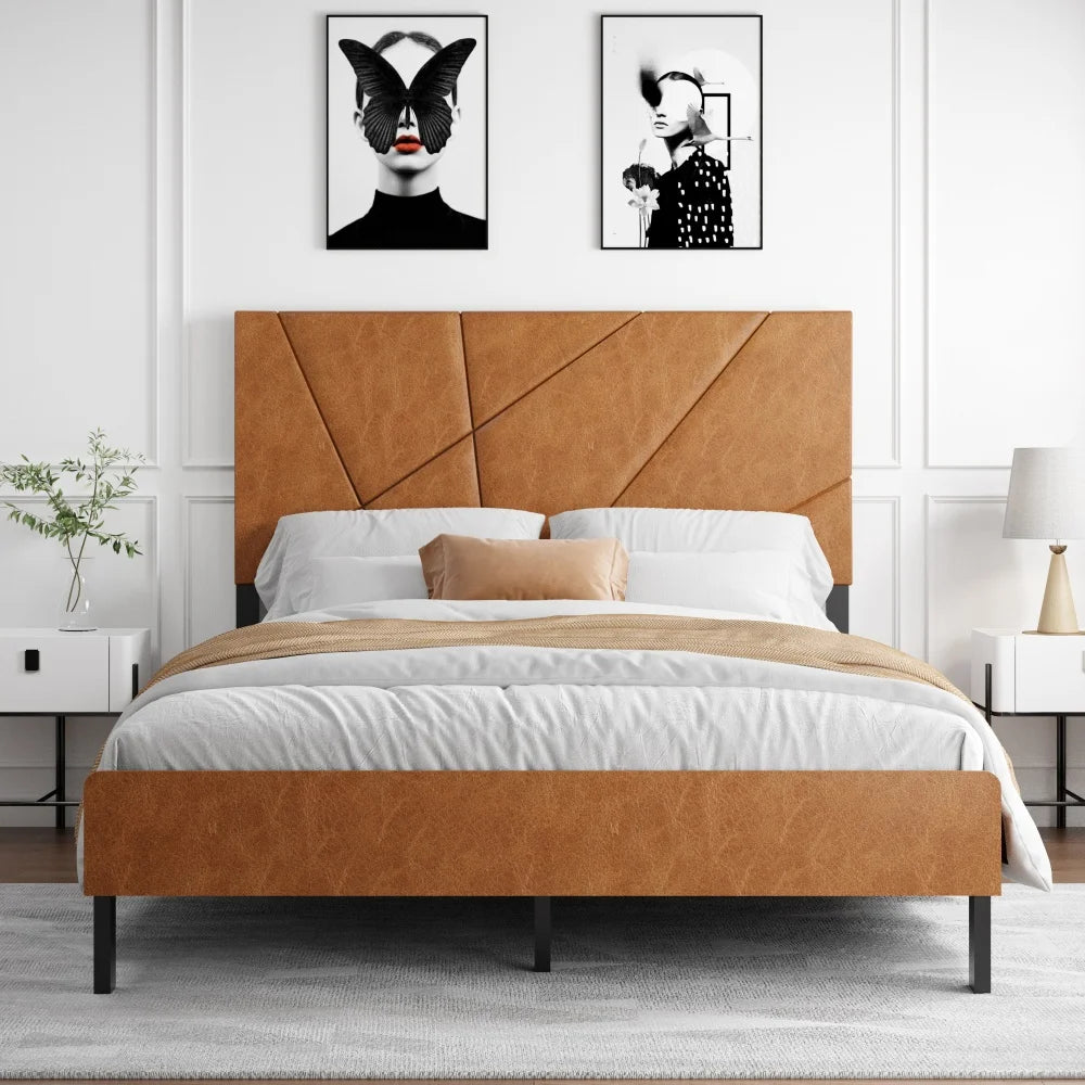 Geometric Upholstered Platform Bed