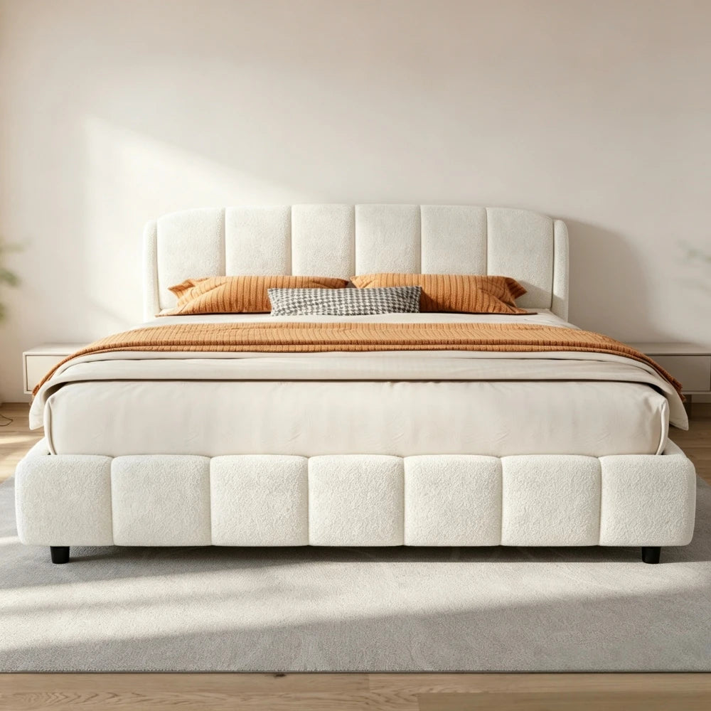 Channel-Tufted Bouclé Bed