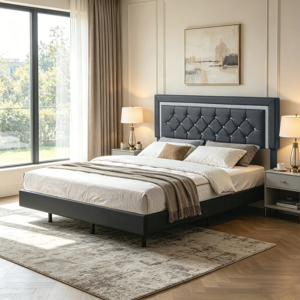 Crystal-Tufted LED Platform Bed