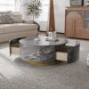 ATUNUS USA in Stock Drop Shipping Side Table Tea Storage Modern Marbling MDF Wood Center Round Coffee Table With Drawer