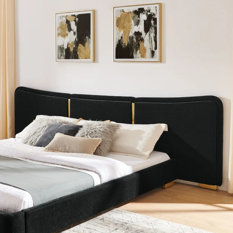 Curved Gold-Trim Platform Bed