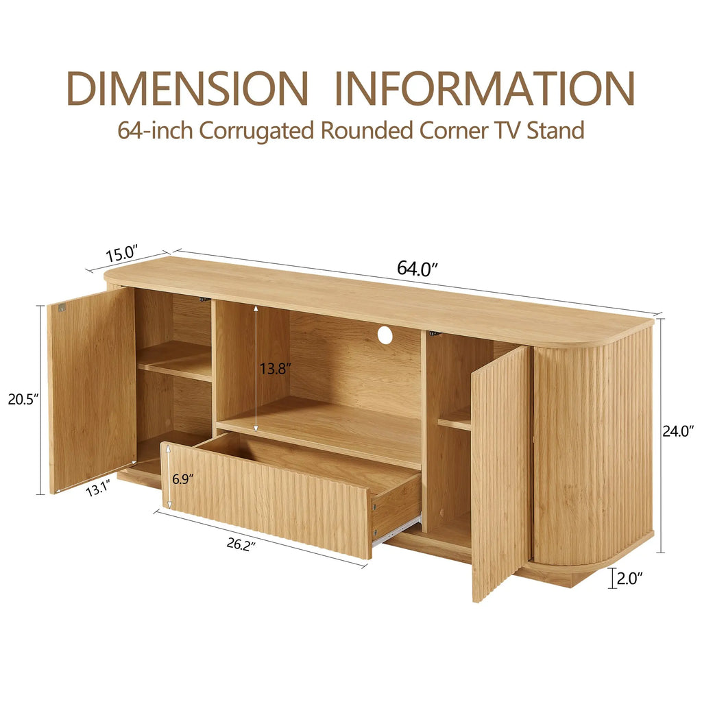 Ripple Fluted Wood TV Stand Modern Entertainment Center Media Console Cabinet with Storage for Living Room Home Furniture