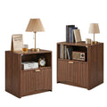Nightstands Set of 2, Mid Century Modern Bedside Table with Charging Station, Fluted Nightstand with Drawer and Storage, Wood La