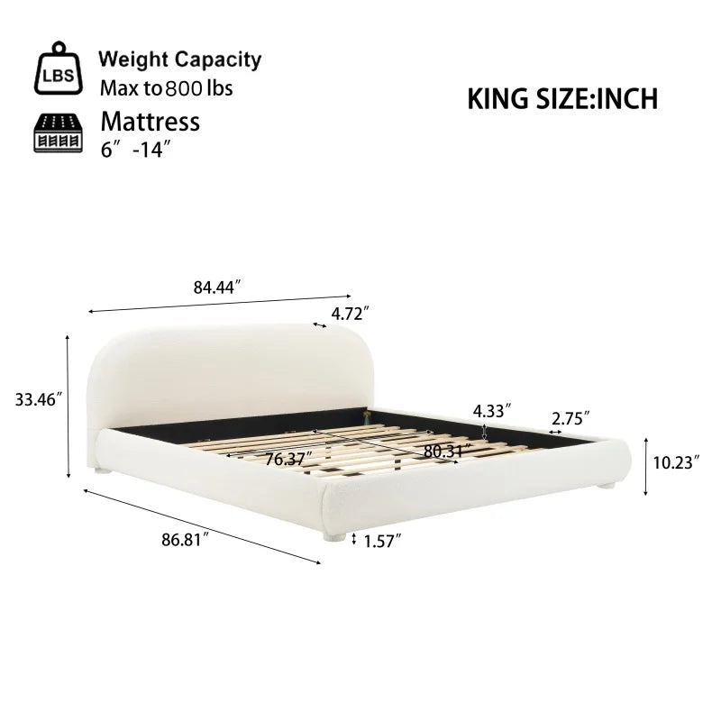 Rounded Bouclé Platform Bed