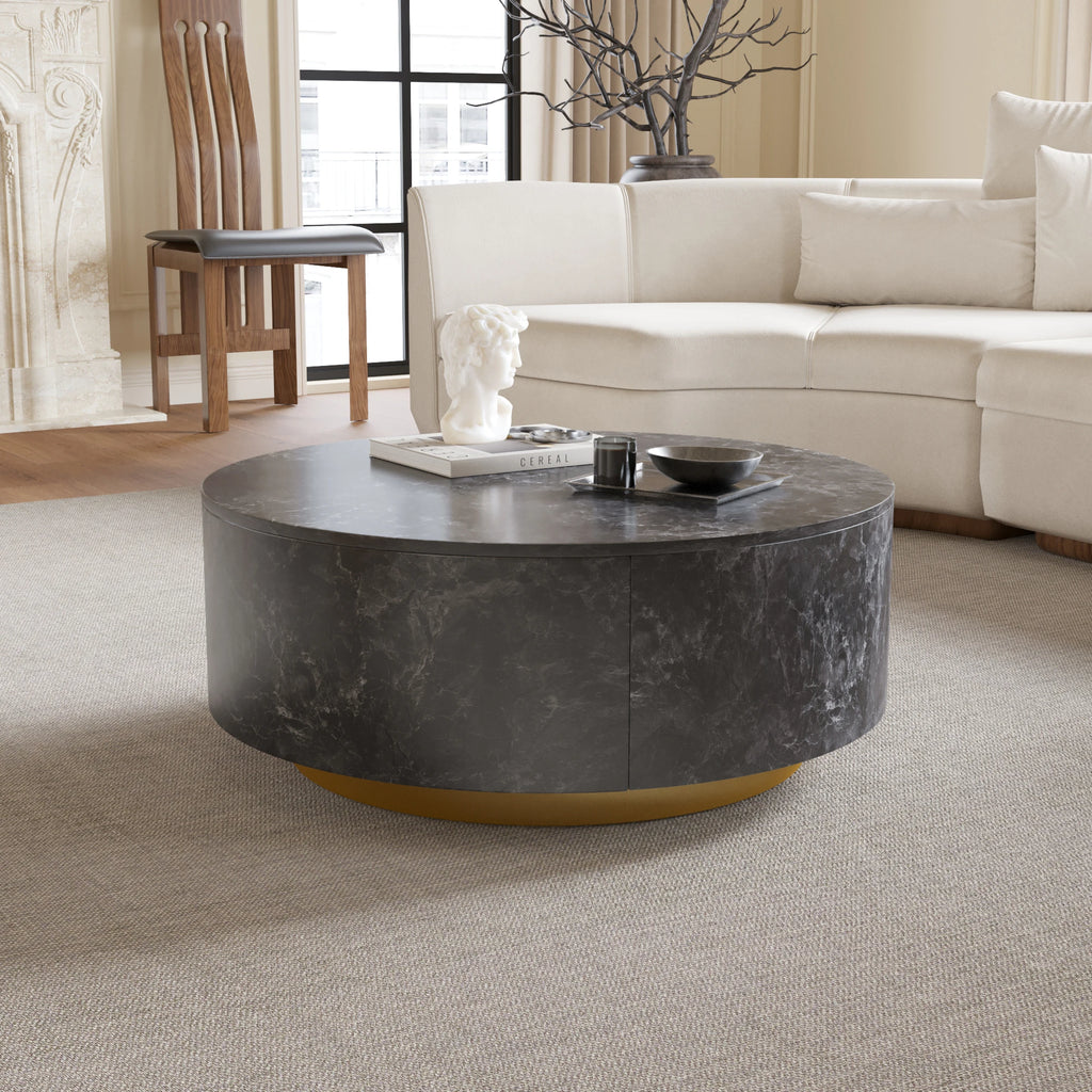 ATUNUS USA in Stock Drop Shipping Side Table Tea Storage Modern Marbling MDF Wood Center Round Coffee Table With Drawer