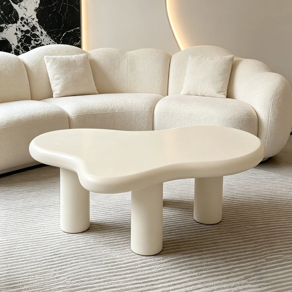 Cloud Coffee Table, Modern Wood Coffee Table for Living Room, Accent Center Tables with 3 Legs, Small Tea Tables for Balcony, Pa