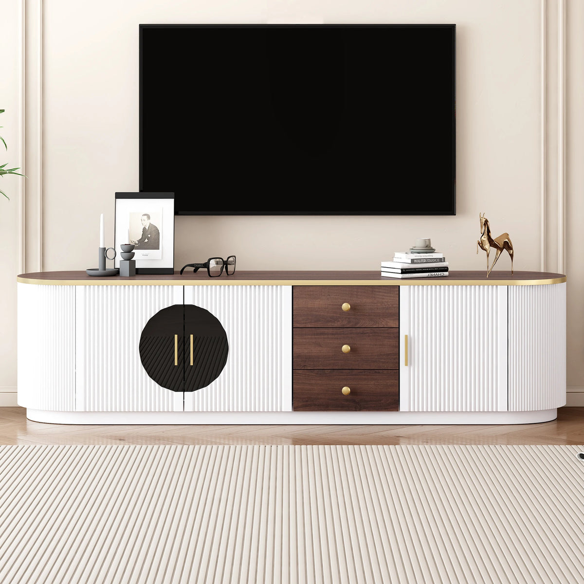 Modern Minimalist Living Room TV Stand for TVs 65 Inches and up Entertainment Center with 3 Drawers and 1 Shelf