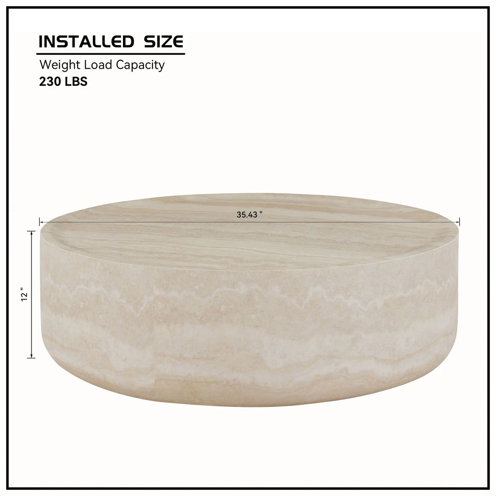 Modern Faux MARS Pattern Round Coffee Table with Storage for Living Room Faux Travertine Textured Design No Assembly Needed
