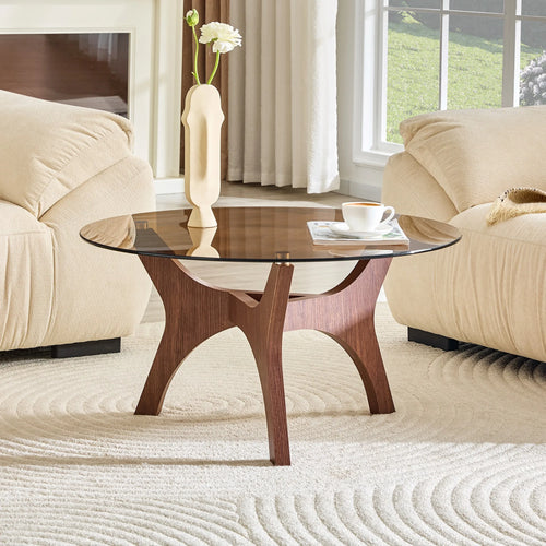 31.5 Inch Glass Coffee Table, Mid-Century Modern Style, Ideal as a Centerpiece for Living Rooms, Bedrooms, Reception Areas, and