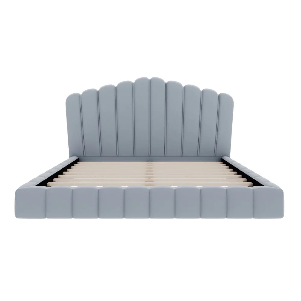 Scalloped Velvet Platform Bed