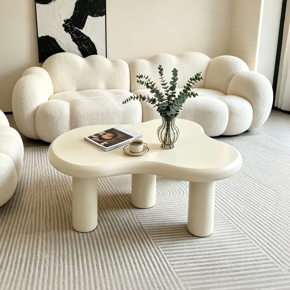 Cloud Coffee Table, Modern Wood Coffee Table for Living Room, Accent Center Tables with 3 Legs, Small Tea Tables for Balcony, Pa