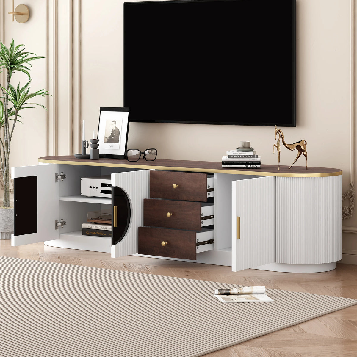 Modern Minimalist Living Room TV Stand for TVs 65 Inches and up Entertainment Center with 3 Drawers and 1 Shelf