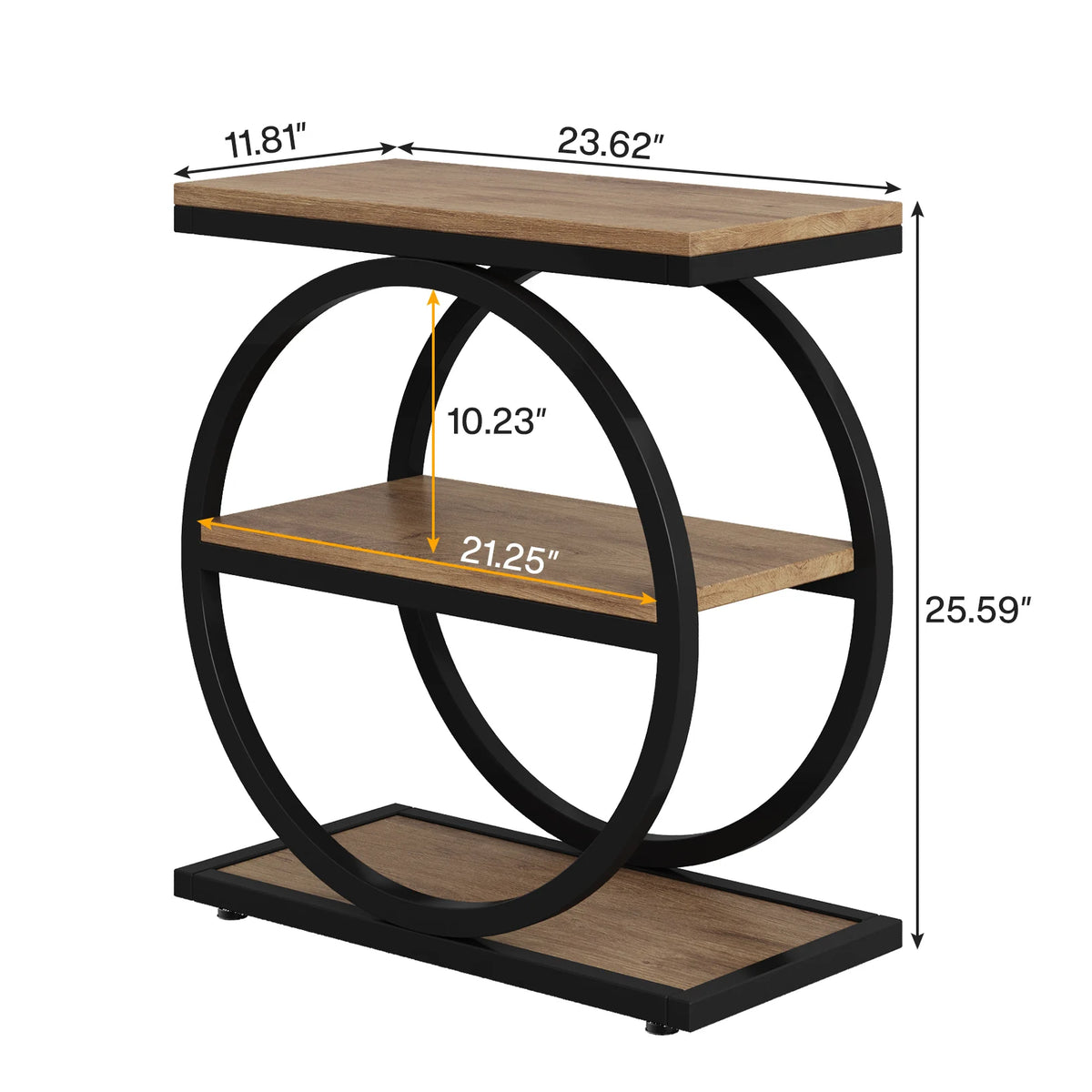Tribesigns Side End Table with 3 Storage Shelves, Industrial Sofa Table with Round Metal Frame for Living Room