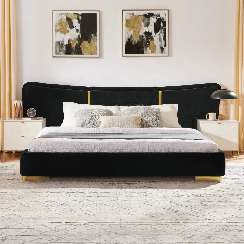 Curved Gold-Trim Platform Bed