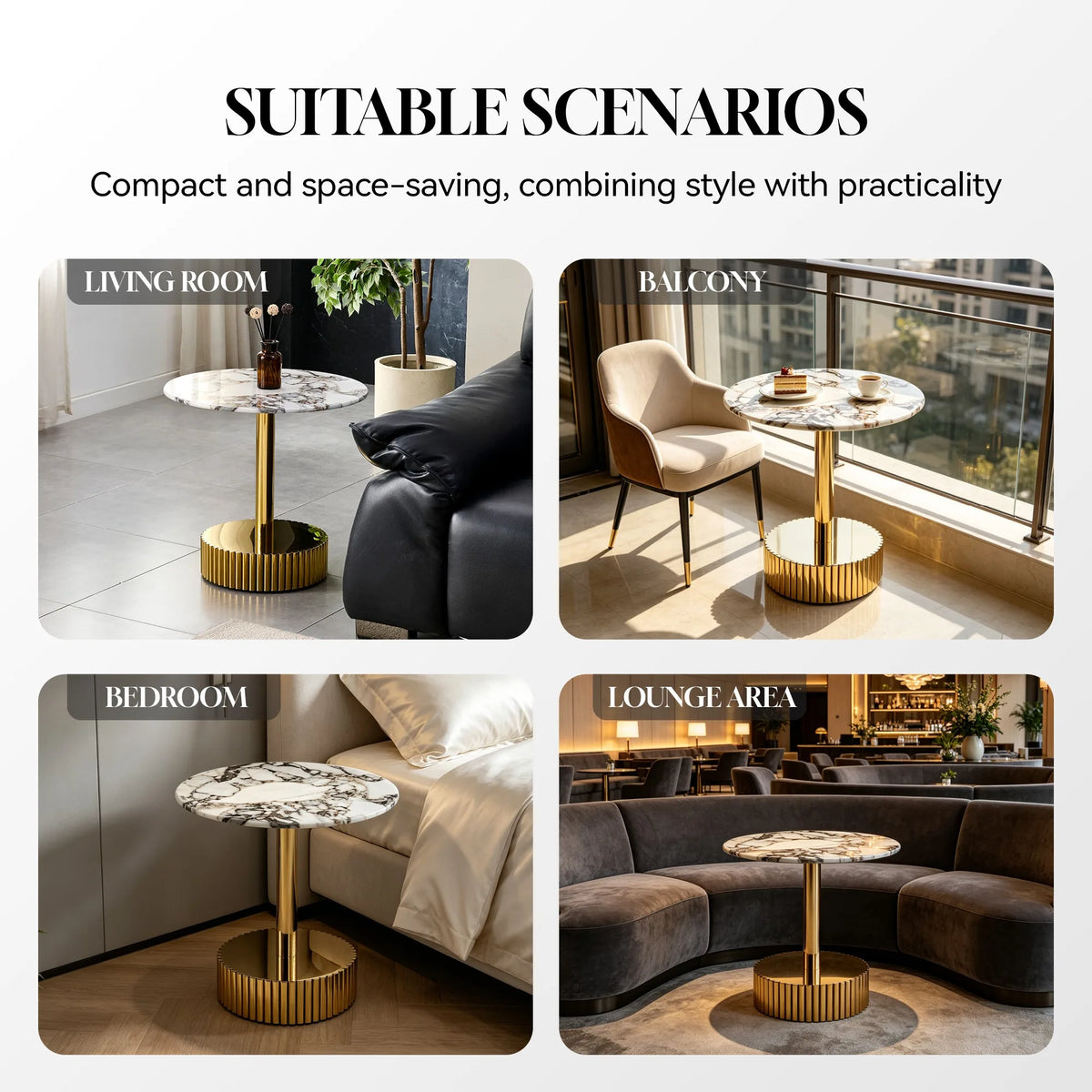21.65 Inch Modern End Table, Nightstand, Featuring White Marble-Patterned Glass With A Gold Stainless Steel Frame, Suitable For