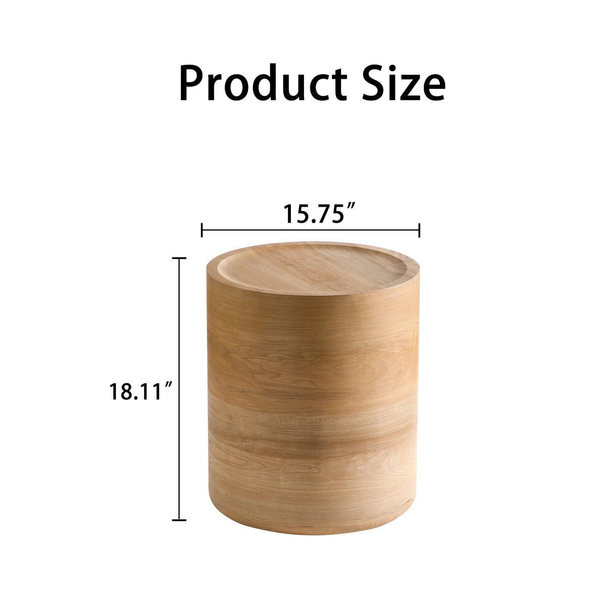 Natural Wood Round Drum Accent Table, No Assembly Side End Table for Living Room Bedroom