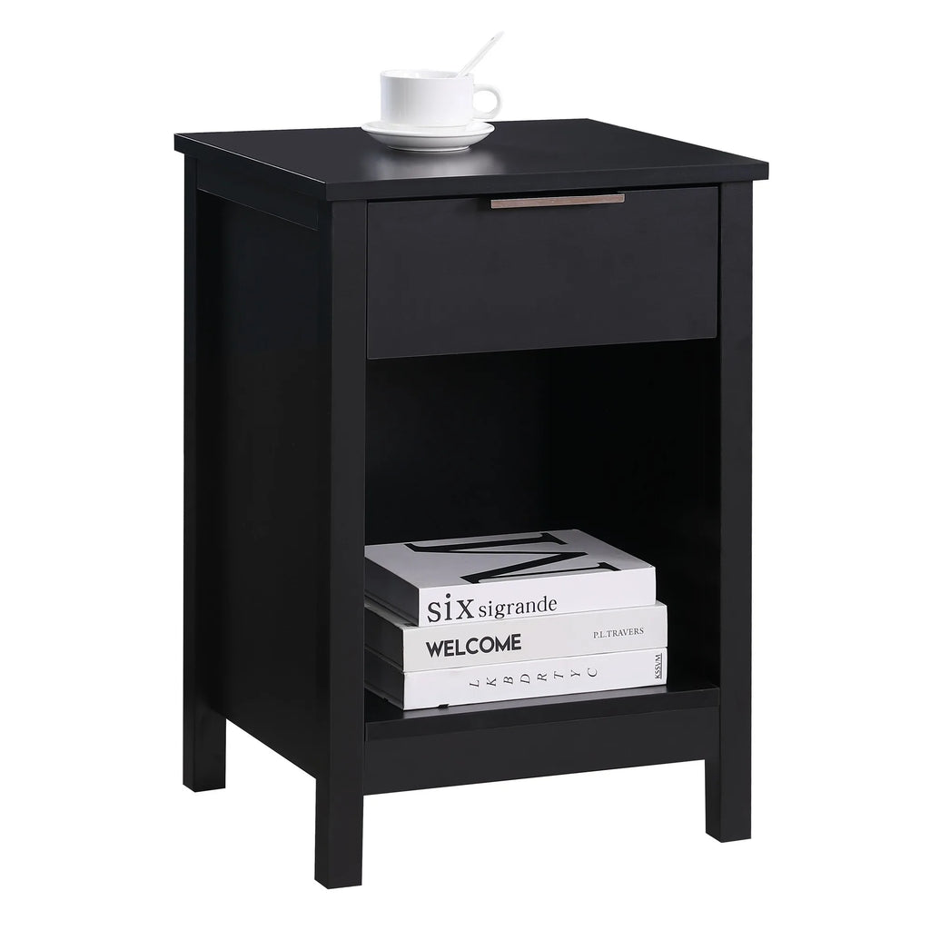 Nightstand with Drawer,3-Tier End Side Table with Storage Drawer and Shelf,Modern Bedside Night Stand for Bedroom, Living Room-R