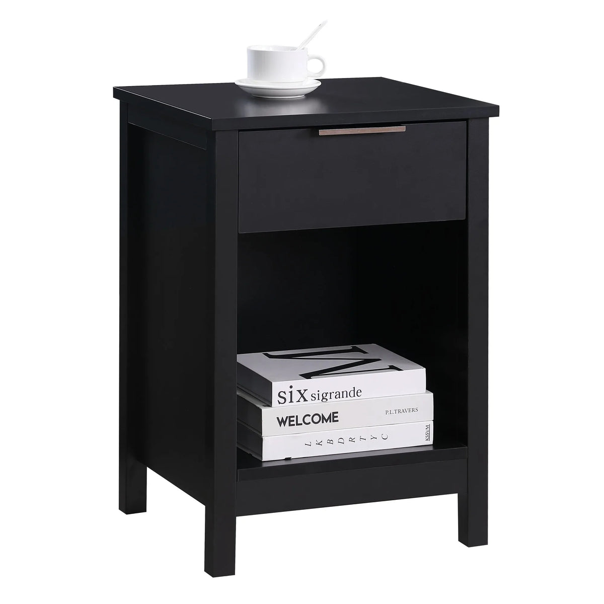 Nightstand with Drawer,3-Tier End Side Table with Storage Drawer and Shelf,Modern Bedside Night Stand for Bedroom, Living Room-R