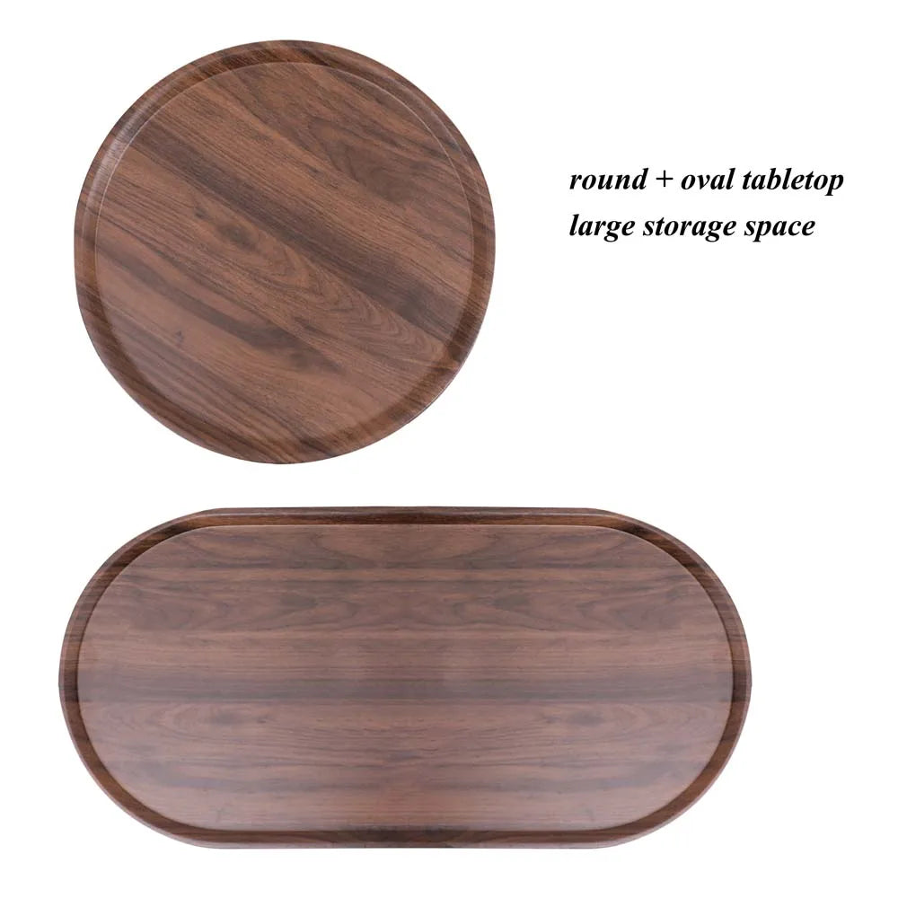 OVS 27" Walnut Brown Modern 2-Tier Coffee Table Oval Side Table Metal Wood with Storage Shelf for Living Room Bedroom