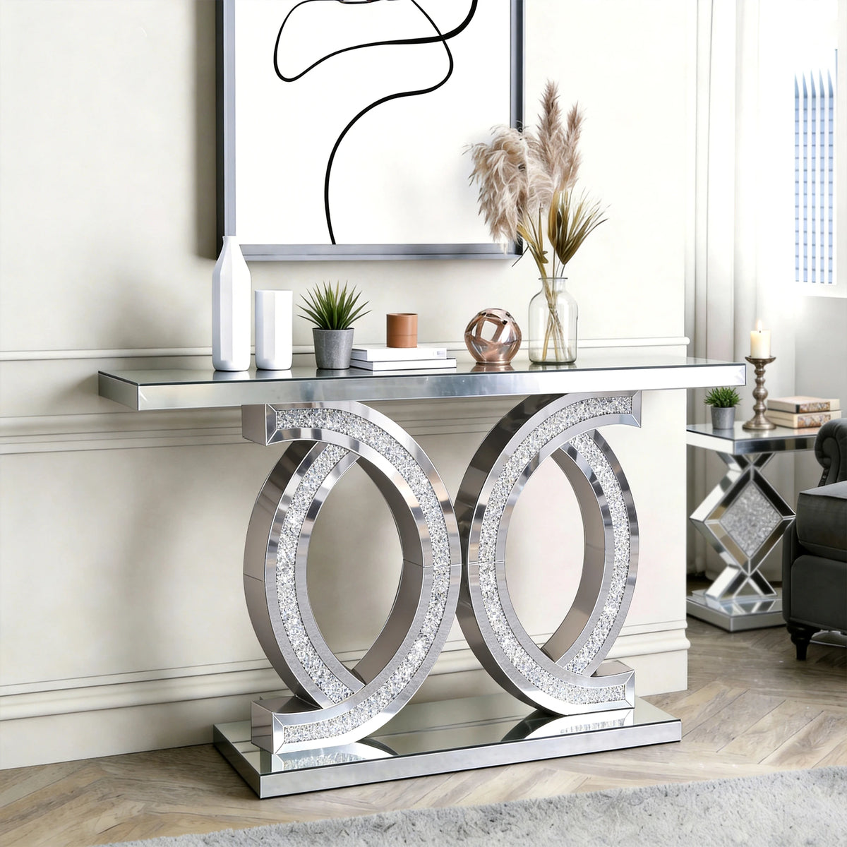 Celene Double-C Mirrored Console Table