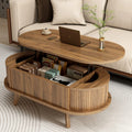 Fluted Lift Top Coffee Table with Hidden Compartment, Wooden Center Table, Modern Oval Lift Tabletop for Home Living Room Office