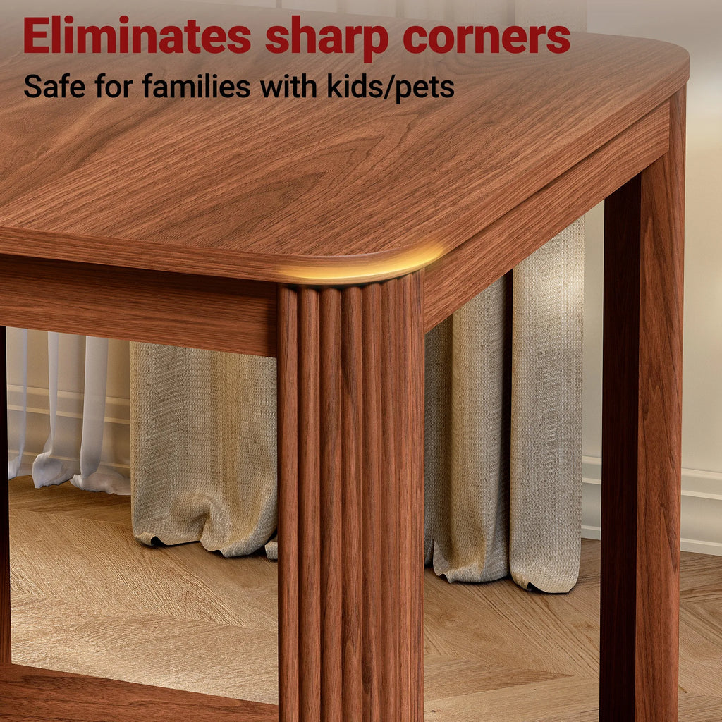 Rounded Corner End Table with Vertical Wave Grain Legs, 2-Tier Boho Side Table, 22.1 Inch Square Nightstand for Small Spaces, fo