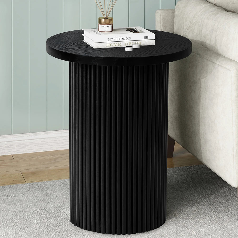 Black 22" Tall Pedestal Round End Table Handcrafted Wood Coffee Table