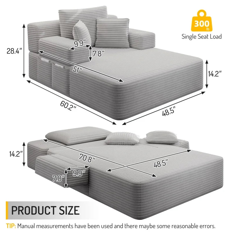 Lyra Corduroy Convertible Chaise